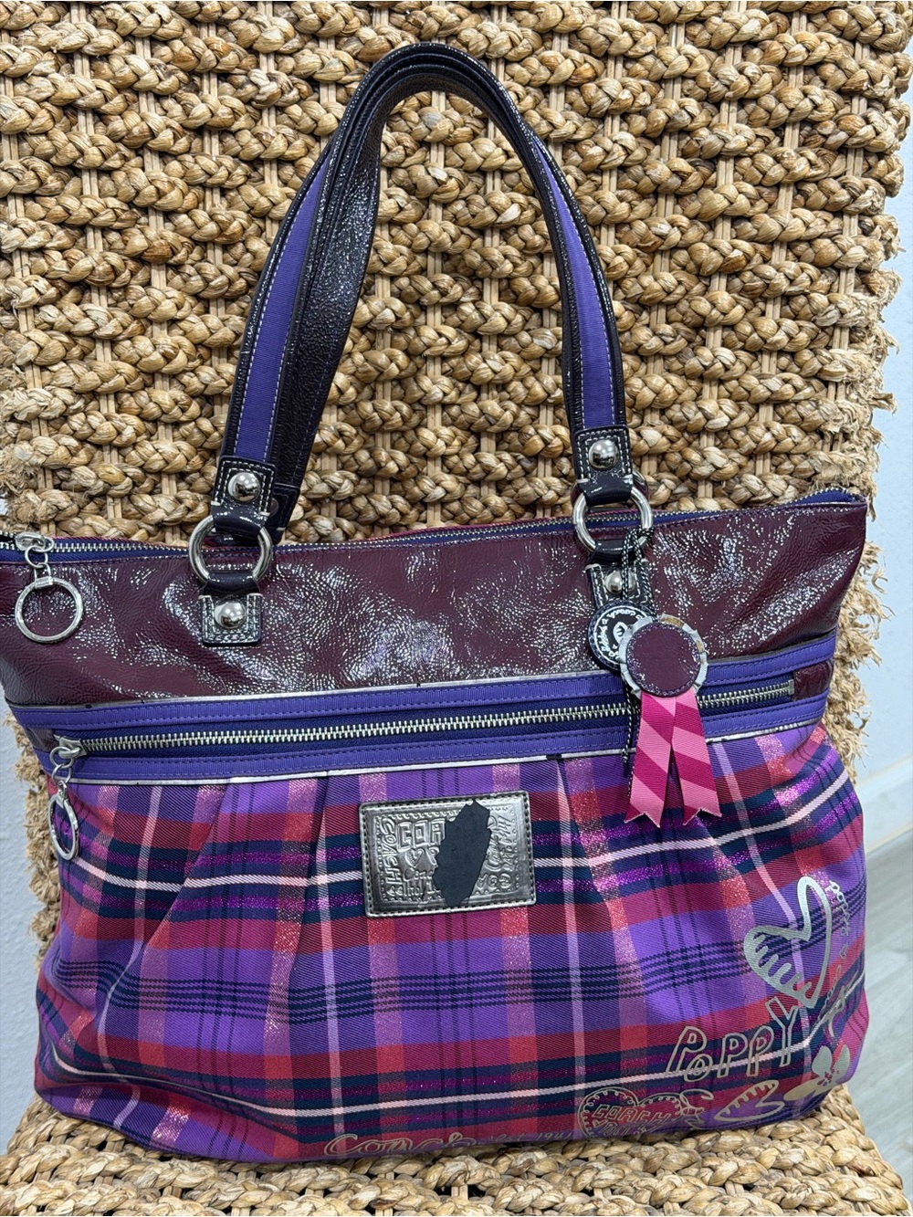 Coach Poppy Tartan Plaid Glam Tote Bag